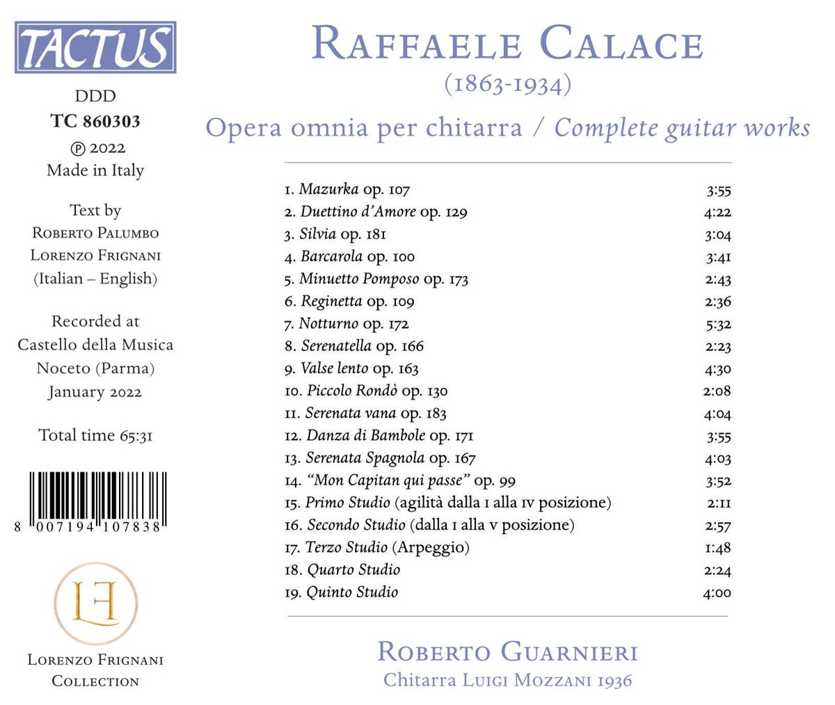 Raffaele Calace: Complete Guitar Works - Roberto Guarnieri - La Boîte à ...