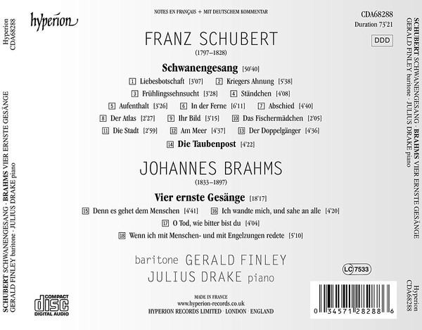 Brahms: Vier Ernste Gesange / Schubert: Schwanengesang - Gerald Finley