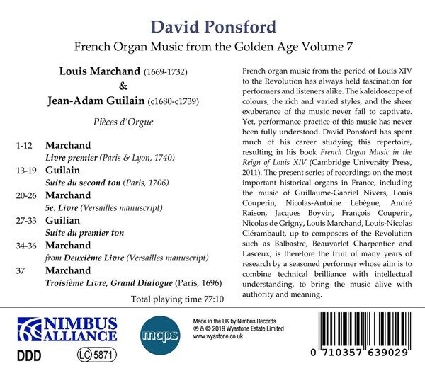 French Organ Music From The Golden Age Vol.7: Louis Marchand & Jean-Adam Guilain - David Ponsford
