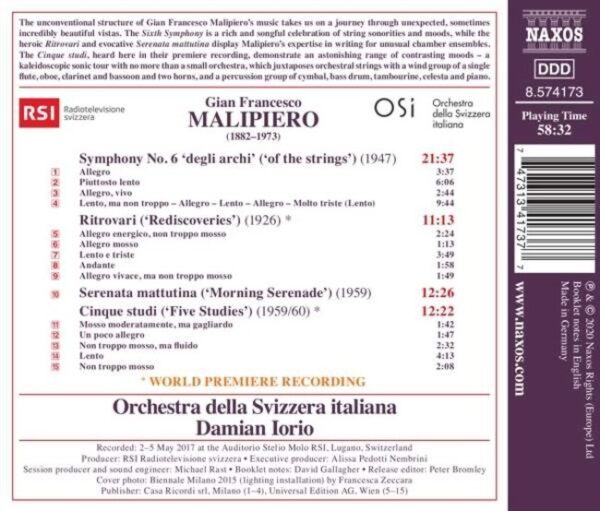 Gian Francesco Malipiero: Symphony No. 6 'Degli Archi' - Orchestra della Svizzera italiana
