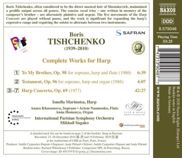 Boris Tishchenko: Harp Concerto, To My Brother, Testament - Ionella Marinutsa