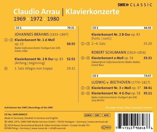 Brahms / Schumann / Beethoven: Piano Concertos - Claudio Arrau