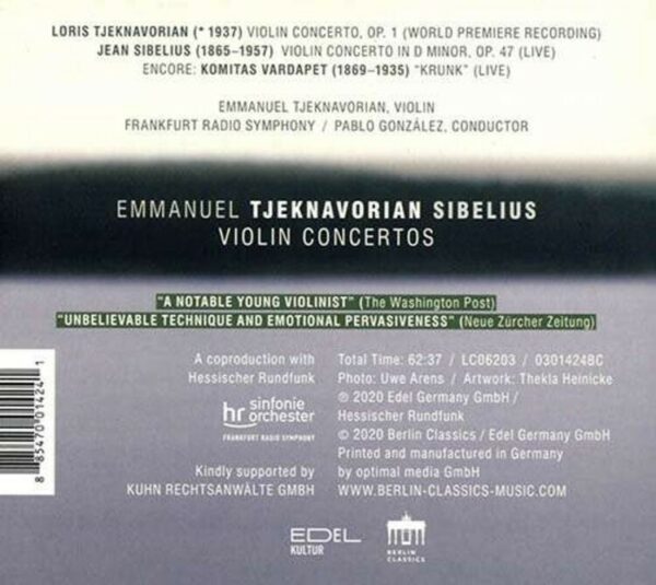 Sibelius / Tjeknavorian: Violin Concertos - Emmanuel Tjeknavorian