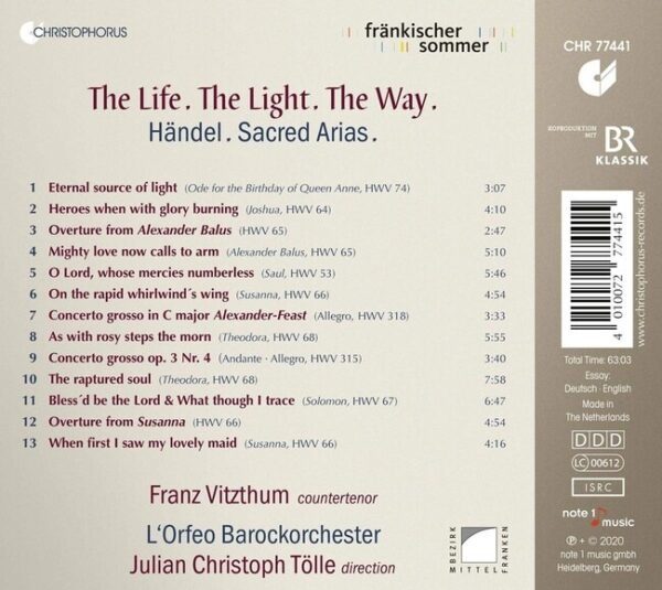 Handel: The Life. The Light. The Way. (Sacred Arias) - Franz Vitzthum