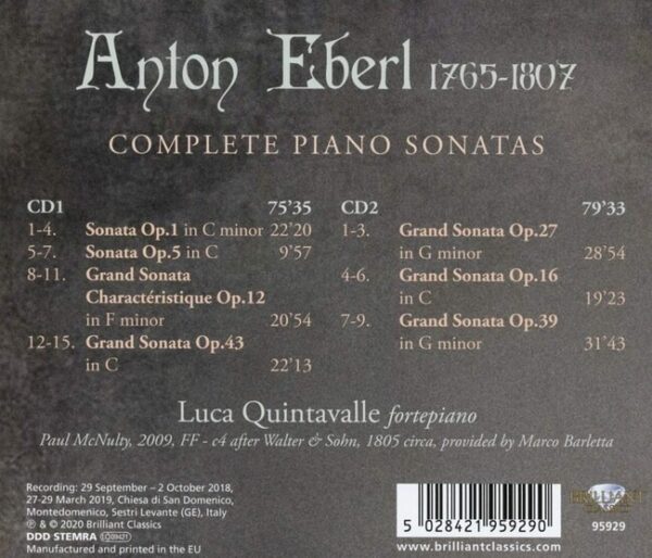 Anton Eberl: Complete Piano Sonatas - Luca Quintavalle