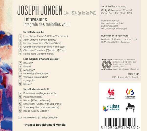 Joseph Jongen: Entrevisions, Integrale Des Melodies Vol. I - Sarah Defrise