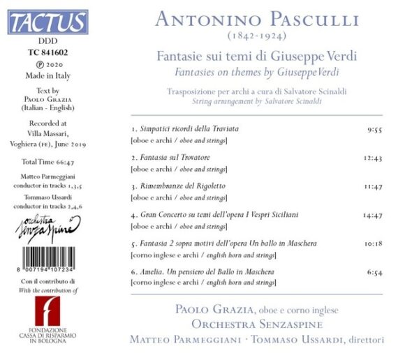 Antonino Pasculli: Fantasie Sui Temi Di Giuseppe Verdi - Tommaso Paolo Grazia - Orchestra Senzaspine / Ussardi