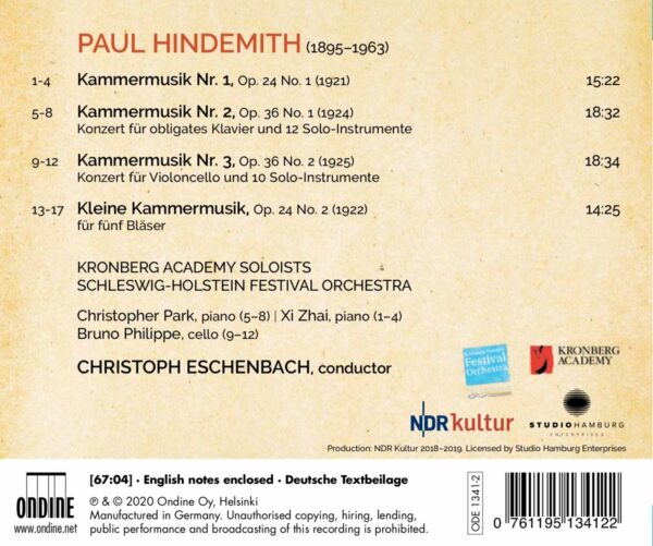 Paul Hindemith: Kammermusik I, II & III, Kleine Kammermusik - Christoph Eschenbach