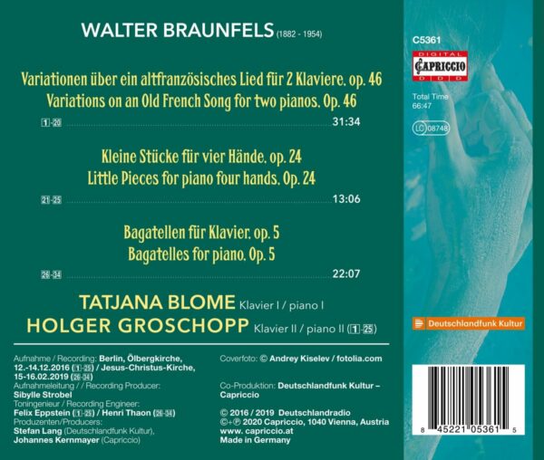 Walter Braunfels: Piano Music - Tatjana Blome & Holger Groschopp
