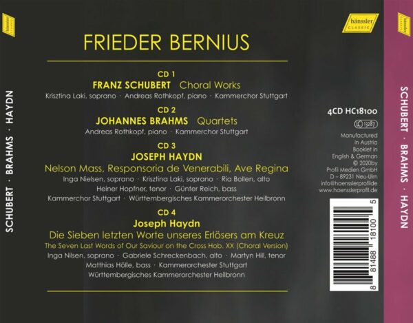 Choral Works By Schubert, Brahms & Haydn - Frieder Bernius