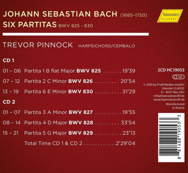 Bach: Six Partitas BWV 825 - 830 - Trevor Pinnock
