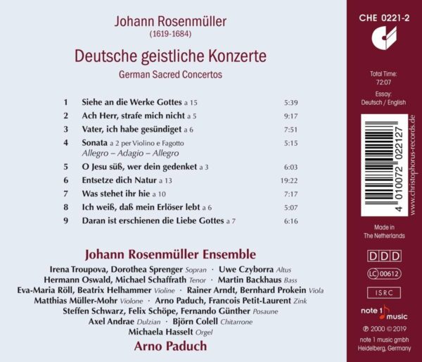 Johann Rosenmuller: Deutsche Geistliche Konzerte - Johann Rosenmuller Ensemble
