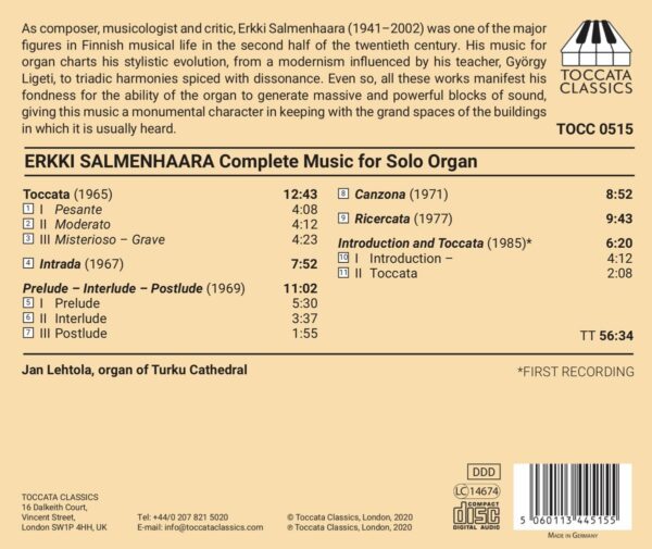 Erkki Salmenhaara: Complete Music For Solo Organ - Jan Lehtola