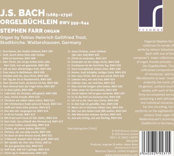 Bach: Orgelbuchlein BWV 599-644 - Stephen Farr