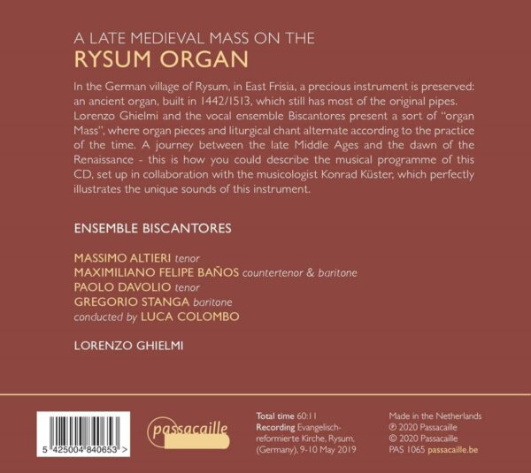 A Late Medieval Mass On The Rysum Organ - Lorenzo Ghielmi