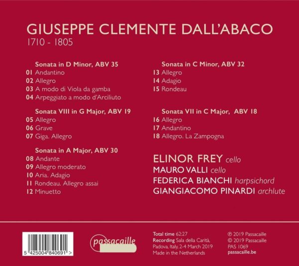 Dall'Abaco: Cello Sonatas - Elinor Frey
