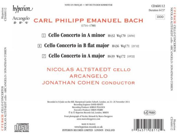 CPE Bach: Cello Concertos - Nicolas Altstaedt & Arcangelo