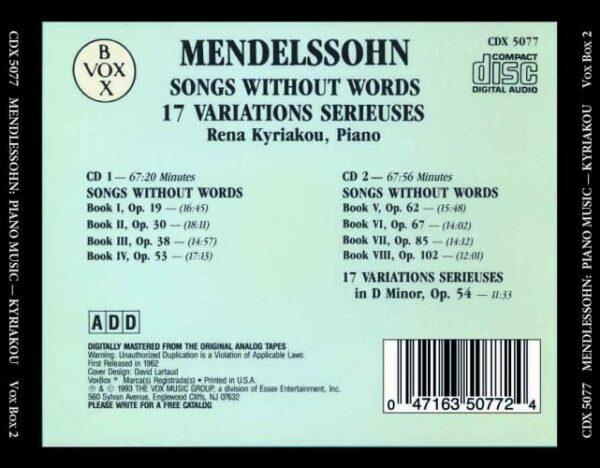 Mendelssohn : Romances sans paroles - 17 variations sérieuses. Kyriakou.