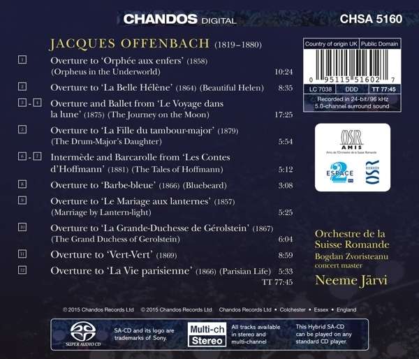 J. Offenbach: Orchestral Works - Orchestre De La Suisse Romande / Järvi