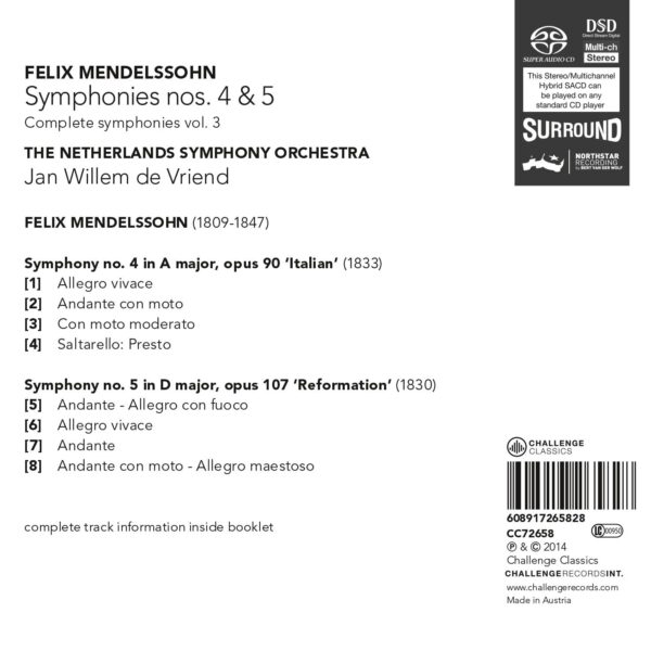 Mendelssohn: Symphonies Nos.4 & 5 (Complete Symphonies Vol. 3) - Jan Willem de Vriend