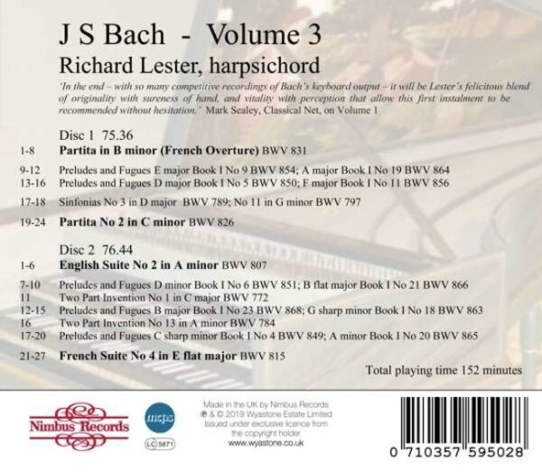 Bach: Works For Harpsichord Vol.3 - Richard Lester