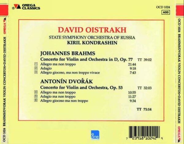 Brahms, Dvo?ák : Concertos pour violon. Oistrakh, Kondrachine.