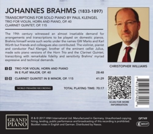 Brahms: Trio For Piano, Violin And Horn; Clarinet Quintet (in transcription for piano) - Christopher Williams