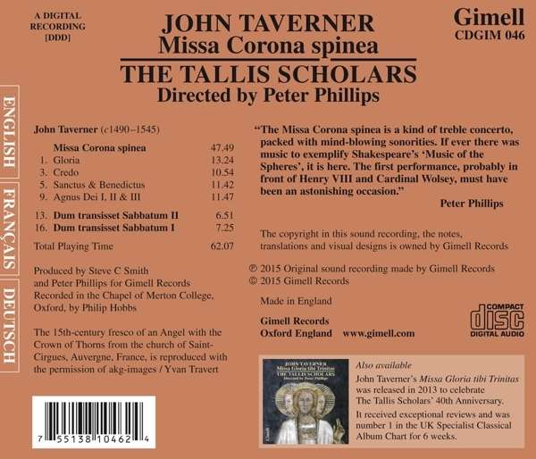 Taverner, J.: Missa Corona Spinea & Dum Transiss