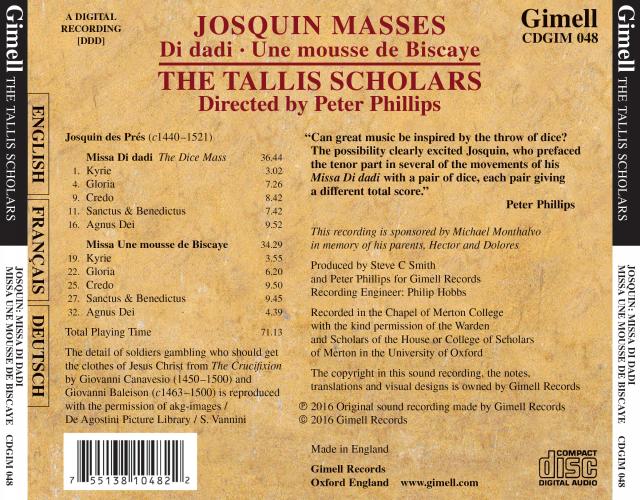 Des Prés: Masses Di Dadi / Une Mousse Biscaye - Tallis Scholars