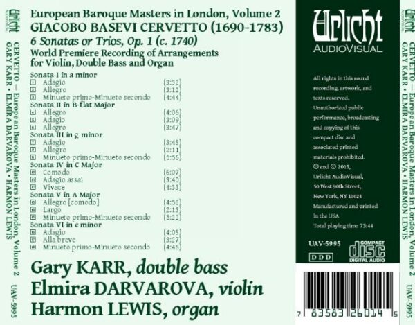 Giacobo Basevi Cervetto : Six sonates en trio, op. 1. Karr, Darvarova, Lewis.