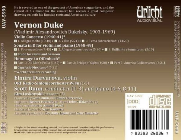 Duke: Violin Concertos & Violin Pieces - Elmira Darvarova
