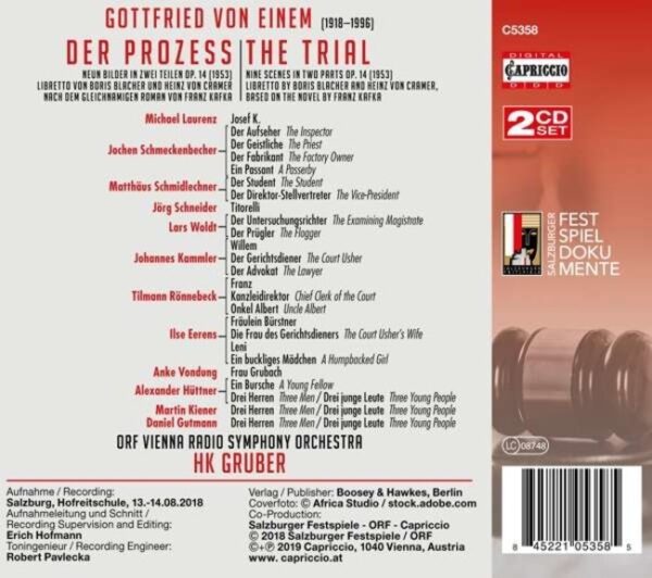 Gottfried Von Einem: Der Prozess (The Trial) - Heinz Karl Gruber