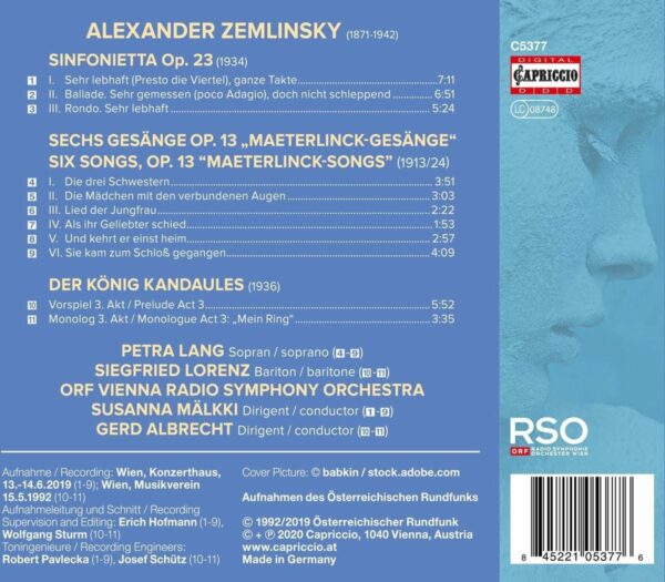 Zemlinsky: Sinfonietta, Six Maeterlinck Songs - Petra Lang