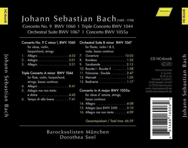 Johann Sebastian Bach: Concerto No.9 BWV 1060 - Barocksolisten Munchen / Seel