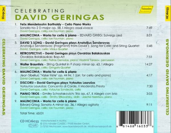 Celebrating David Geringas : Œuvres pour violoncelle.