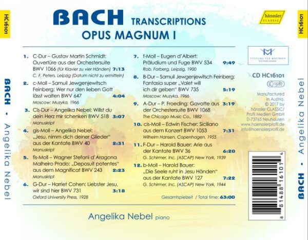 Bach : Opus Magnum, vol. 1, transcriptions pour piano. Nebel.