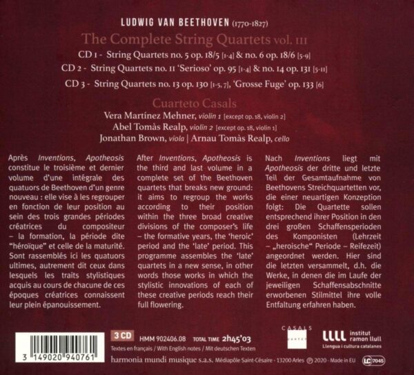 Beethoven: The Complete String Quartets Vol.3 - Cuarteto Casals
