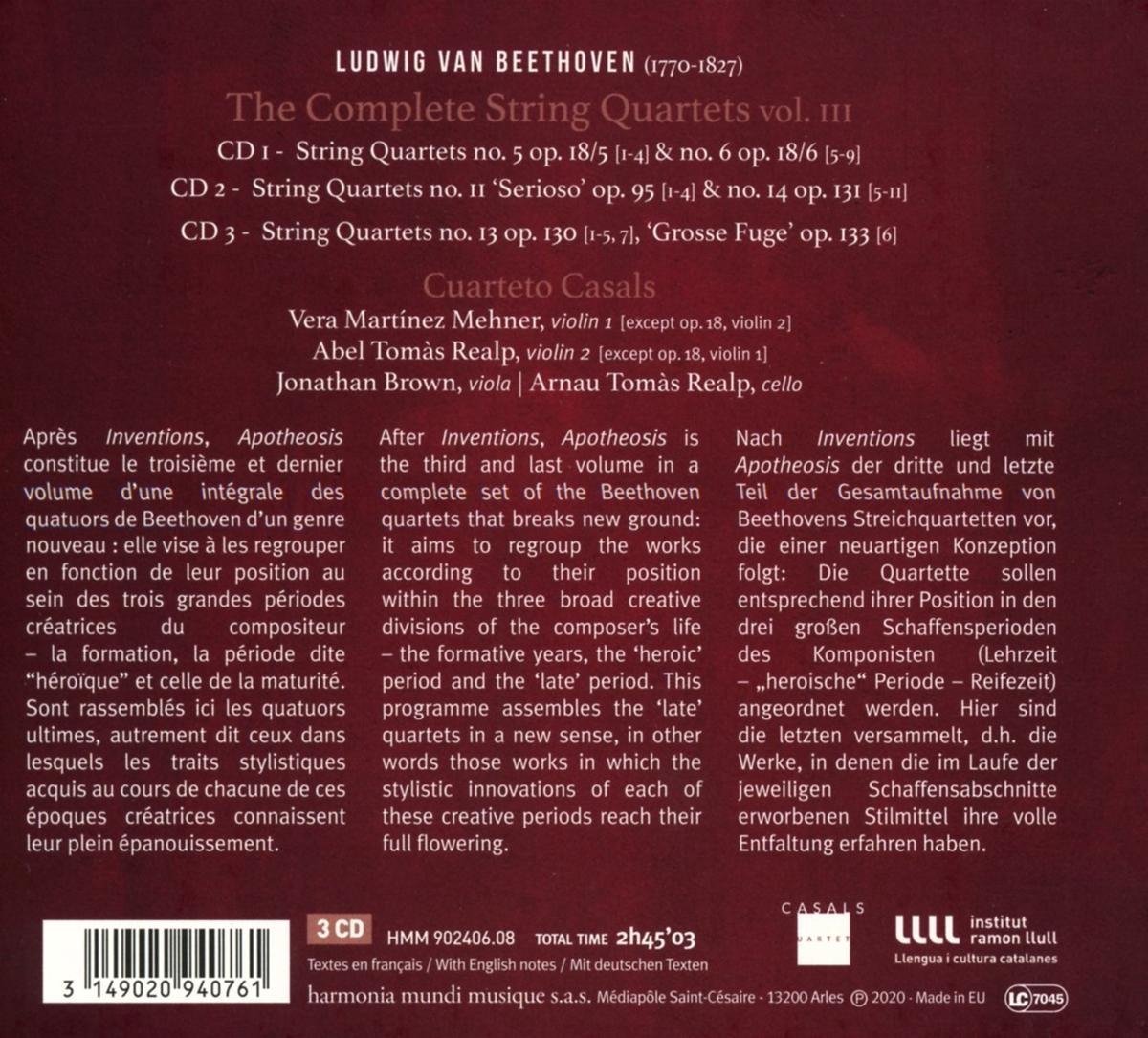 Beethoven: The Complete String Quartets Vol.3 - Cuarteto Casals - La ...