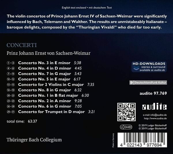 Prince Johann Ernst von Sachsen-Weimar: Concerti - Thuringer Bach Collegium
