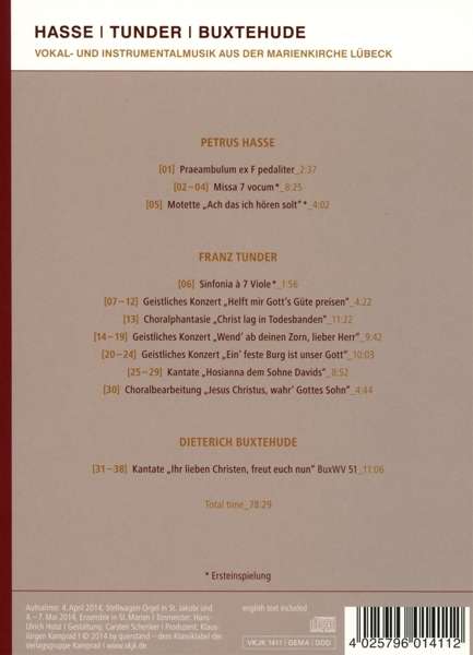 Buxtehude / Tunder / Hasse: Vokal Und Instrumentalmusik Aus Der Marienkirche Z - Messe a 7