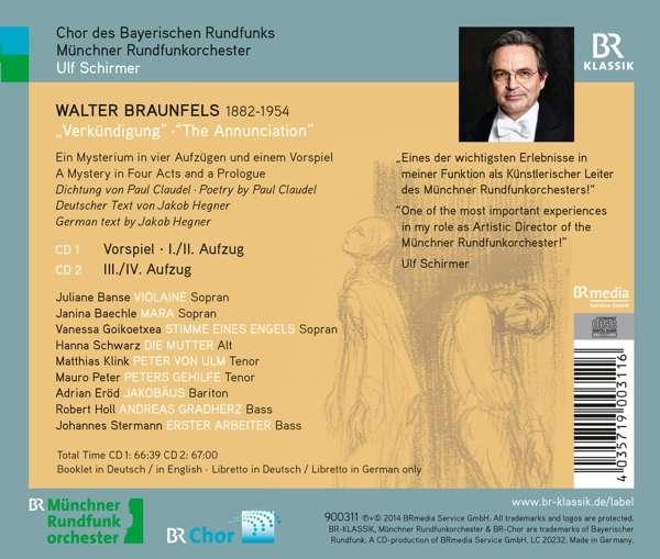 Walter Braunfels: Verkuendigung - Munchner Rundfunkorchester / Schirmer