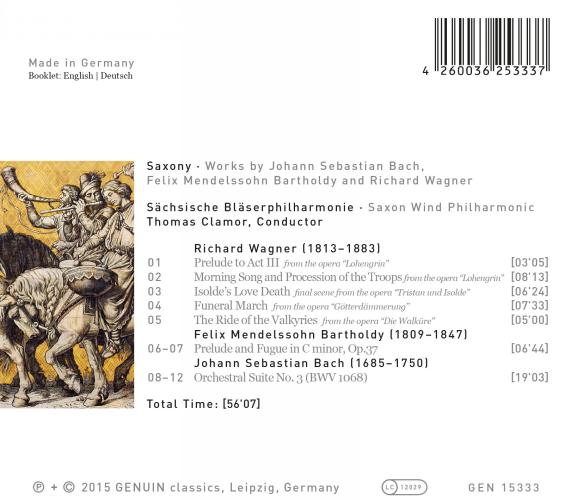 Saxony : Arrangements pour vents d'œuvres de Bach, Mendelssohn et Wagner. Clamor.