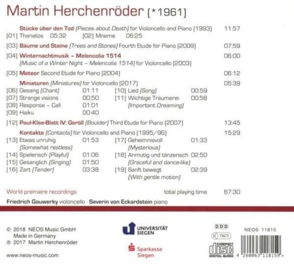 Martin Herchenröder: Winternachtmusik, Music For Cello And Piano - Friedrich Gauwerky & Severin von Eckardstein