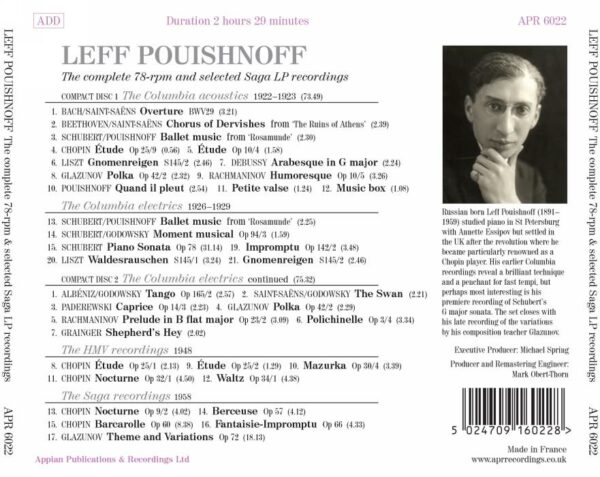 Leff Pouishnoff : Intégrales des enregistrements 78 tours et Saga Records.