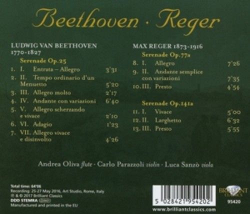 Reger / Beethoven: Serenades For Flute, Violin And Piano - Oliva Andrea