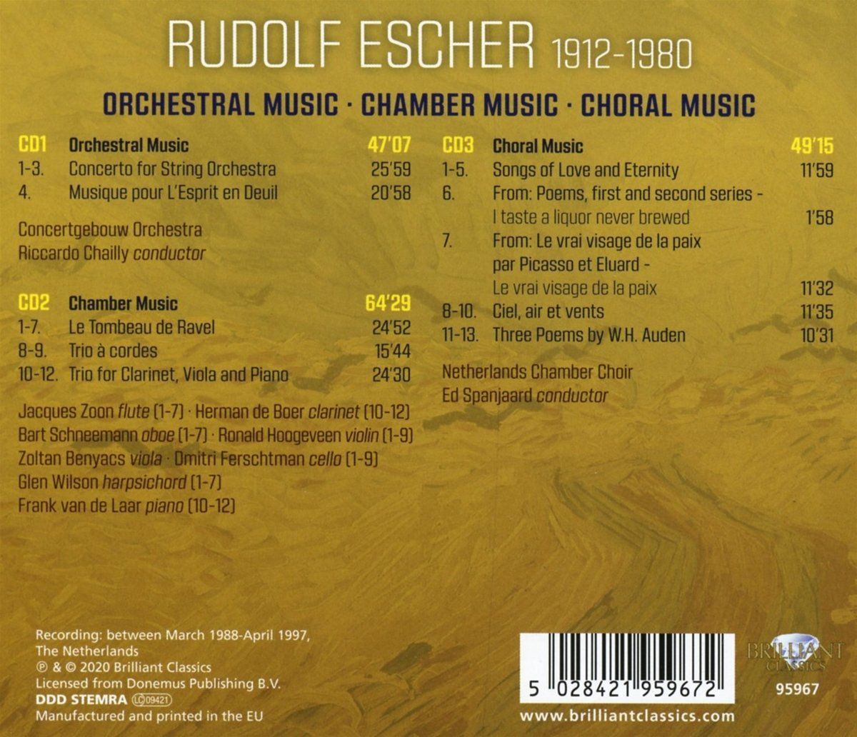 Rudolf Escher: Orchestral, Chamber And Choral Music - Riccardo Chailly