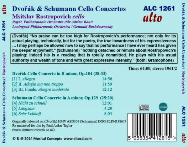 Schumann Dvorak: Cello Concertos - Msitslav Rostropovich