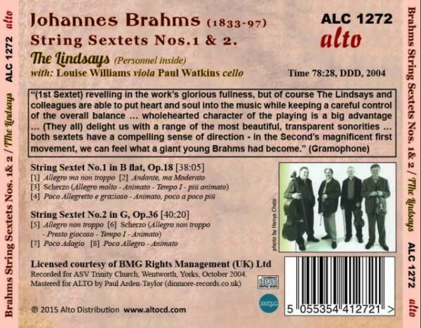 Brahms : Sextuors à cordes. The Lindsays.