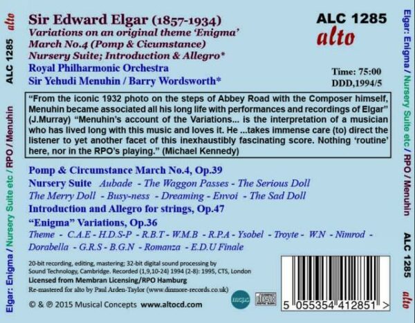 Elgar : Variations Enigma et autres œuvres orchestrales. Menuhin, Wordsworth.