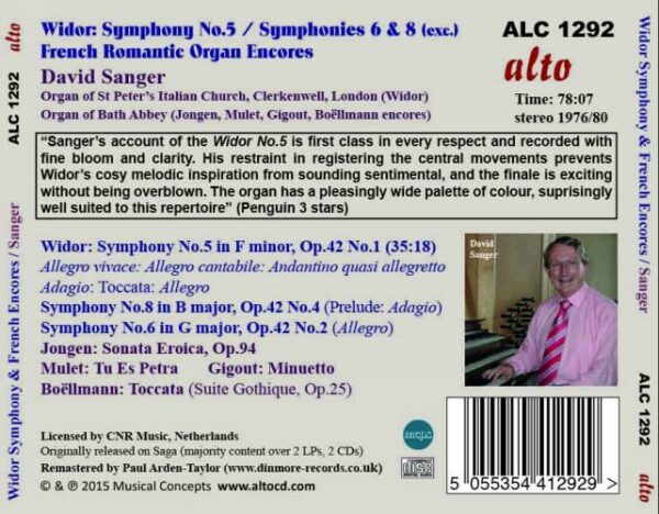 Charles-Marie Widor : Symphonies pour orgue. Sanger